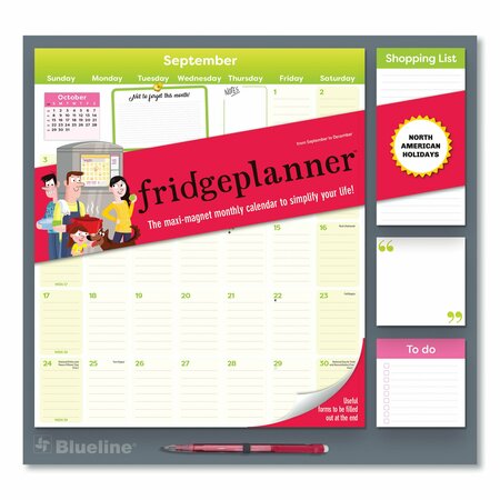 BLUELINE Fridge Planner Magnetized Monthly Calendar w/Pads + Pencil, 14x13.5, 16-Month Sept-Dec: 2024-2025 C174110A